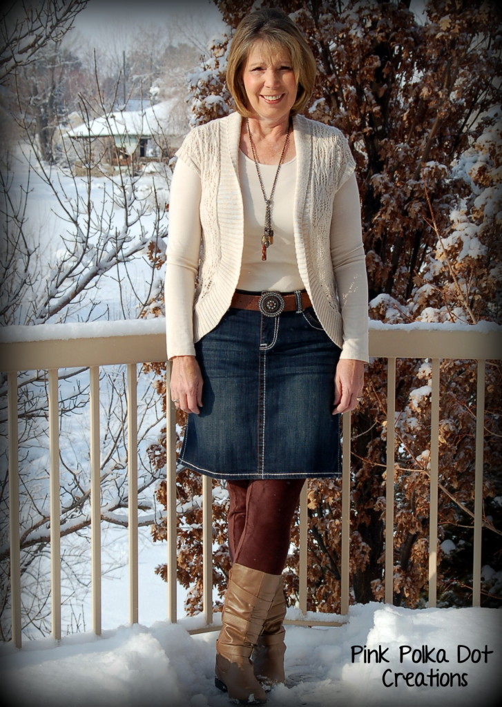 denim skirt tights and boots