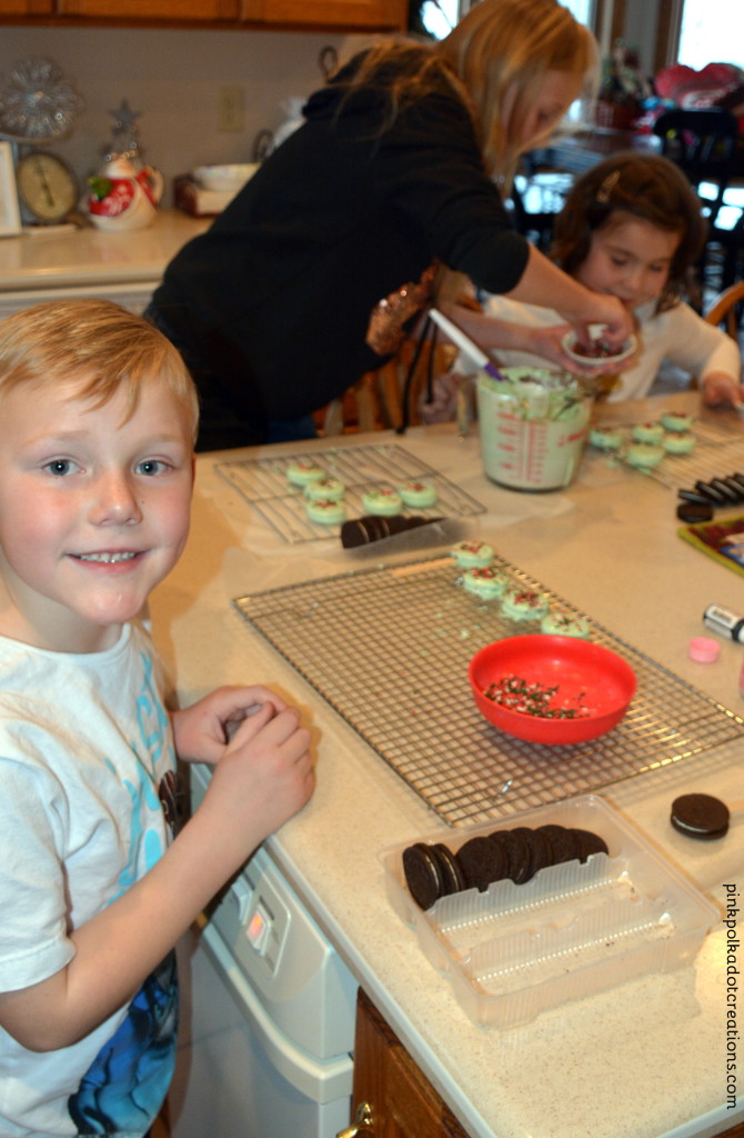 making Oreo Christmas Trees