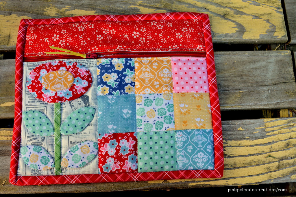 appliqued zippered pouch