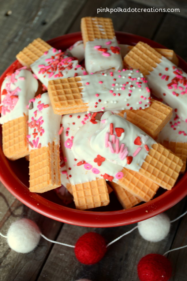 dipped Valentine wafer cookies