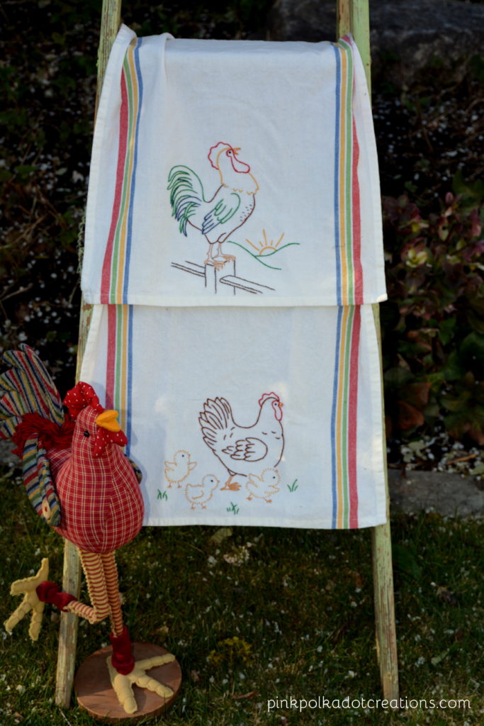 embroidered chicken dishtowels