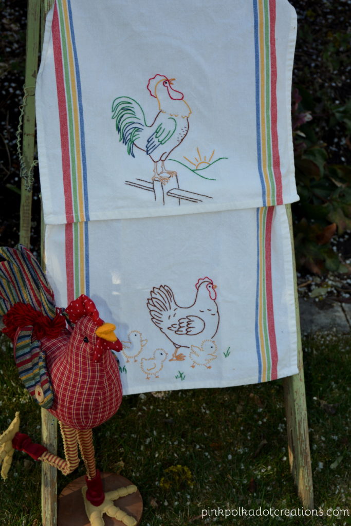embroidered chicken dishtowels