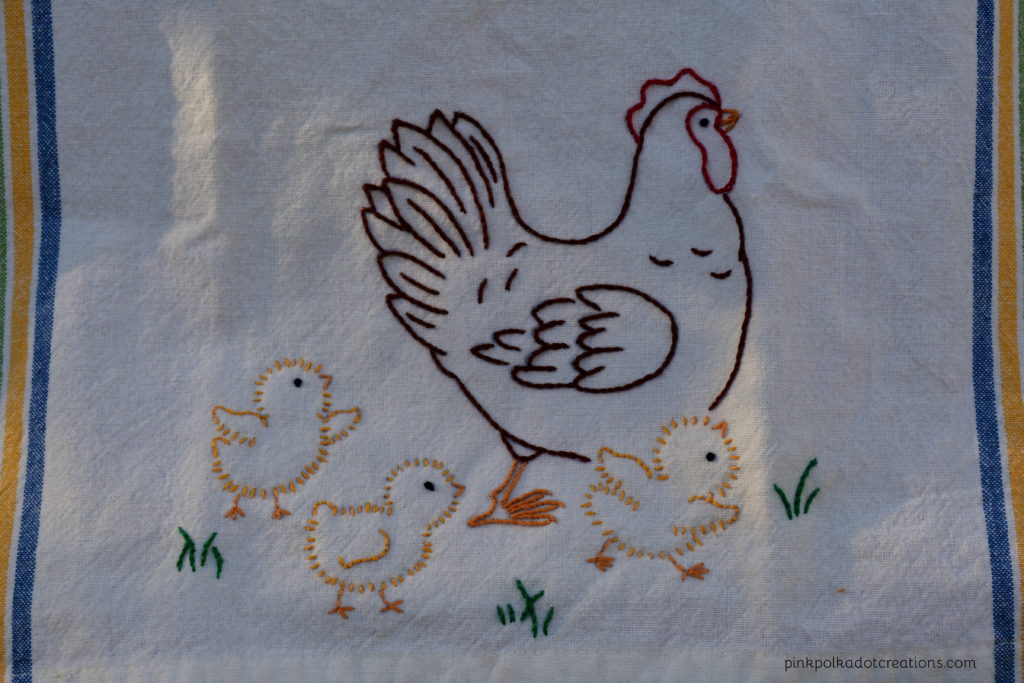 embroidered chicken dishtowels