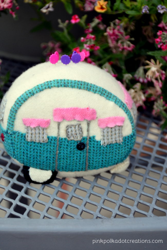 vintage glamper pin cushion