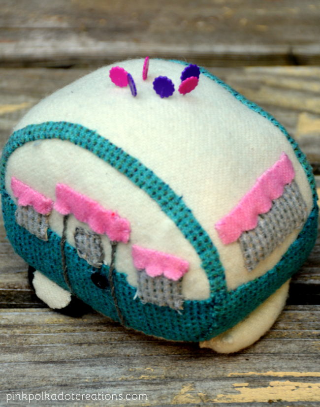 vintage glamper pin cushion